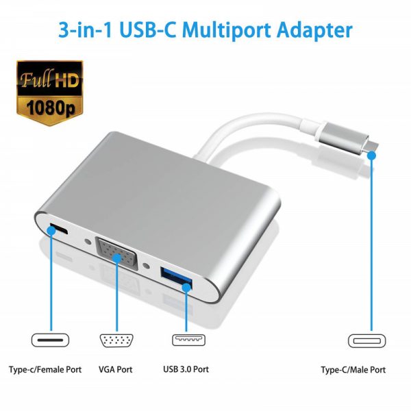 Type-C to VGA 1080P 60Hz USB3.0 3 in 1 Docking Station