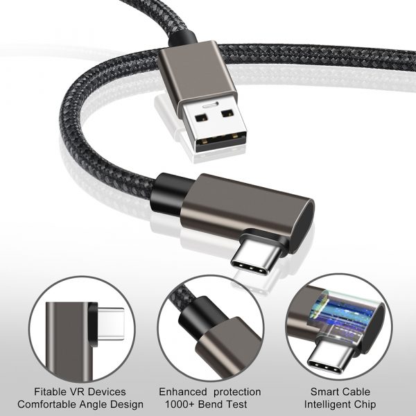 USB 3.0 to type C male VR cable 90 degree right USB A to USB C charging cable