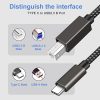 USB C Printer Scanner Cable Nylon Braided USB B 2.0 to USB Type C Male Printer Cable