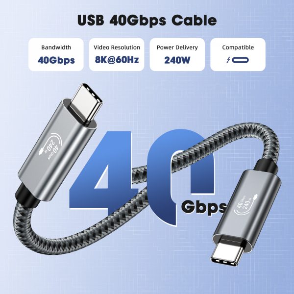 USB4 Type C to C 40Gbps 8K 60Hz 240W PD Fast Charging USB4.0 Cable Thunderbolt 3 4 USB Data Cable