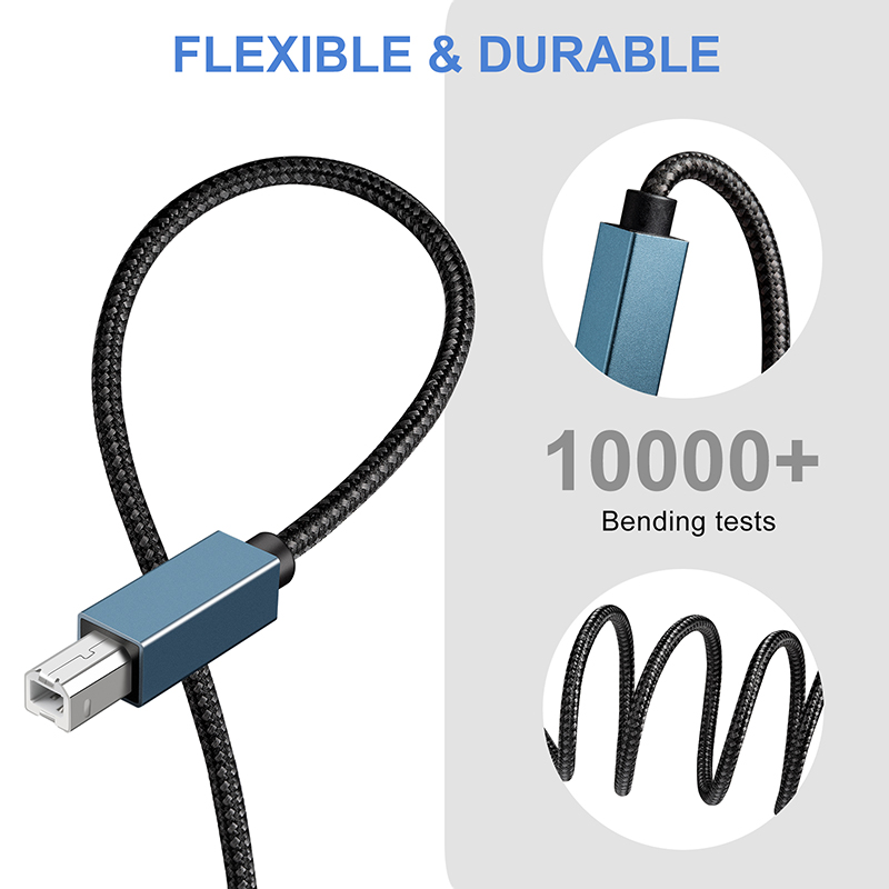 USB Printer Cable Nylon Braided Premium Durable USB 2.0 Type A Male to B Male Scanner Cable