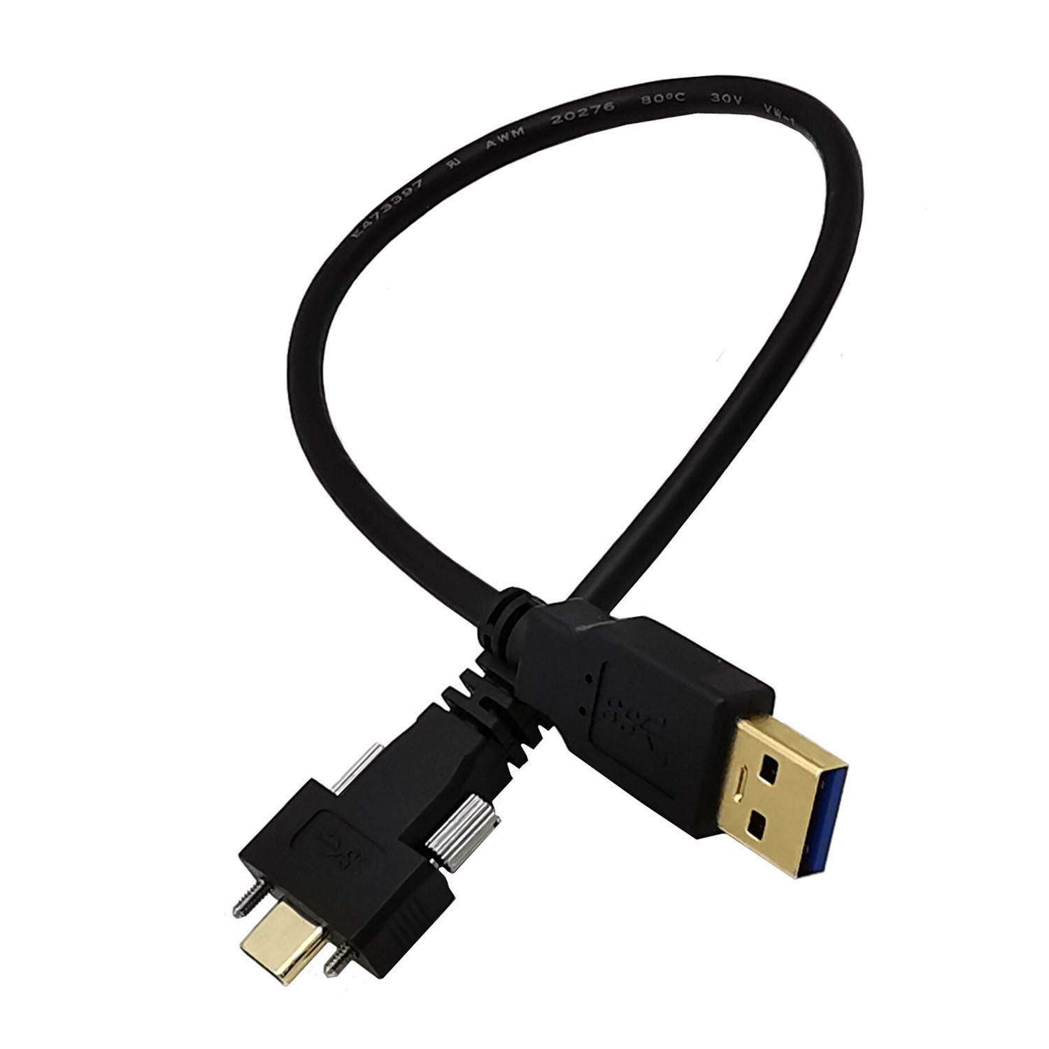 Gold-plated USB3.1 Type-C to USB3.0 male elbow with screws industrial camera lock panel data cable