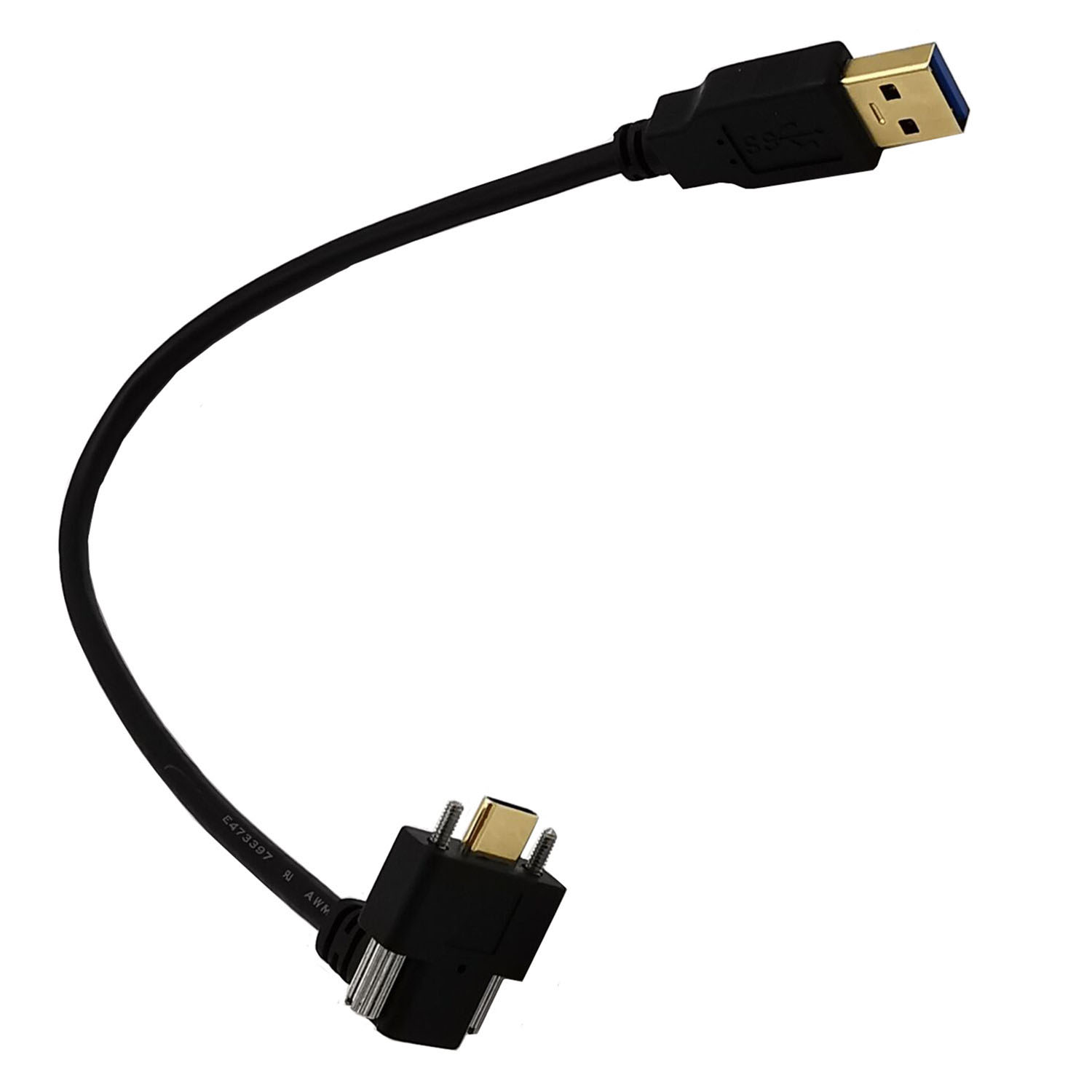 Gold-plated USB3.1 Type-C to USB3.0 male elbow with screws industrial camera lock panel data cable