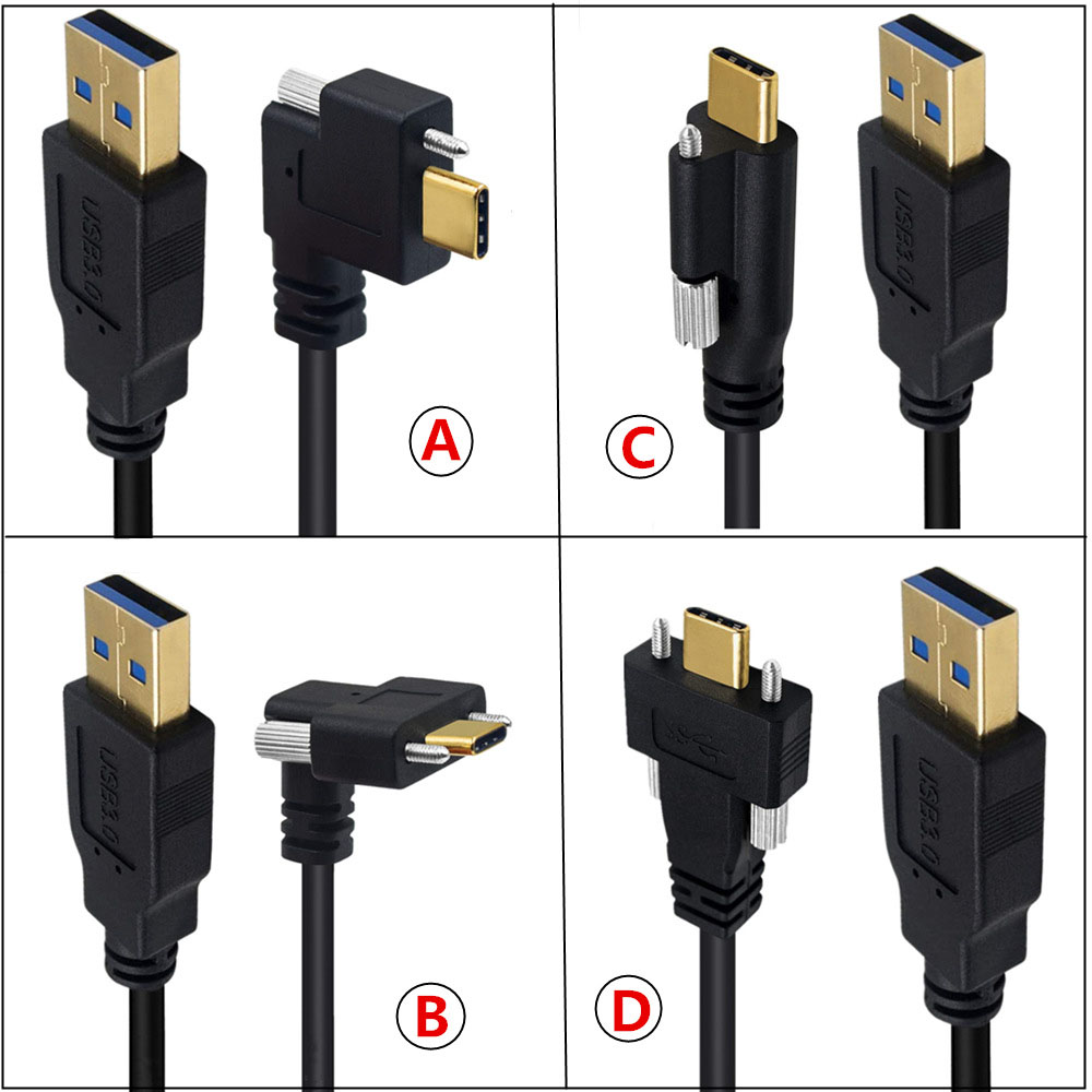 Gold-plated USB3.1 Type-C to USB3.0 male elbow with screws industrial camera lock panel data cable